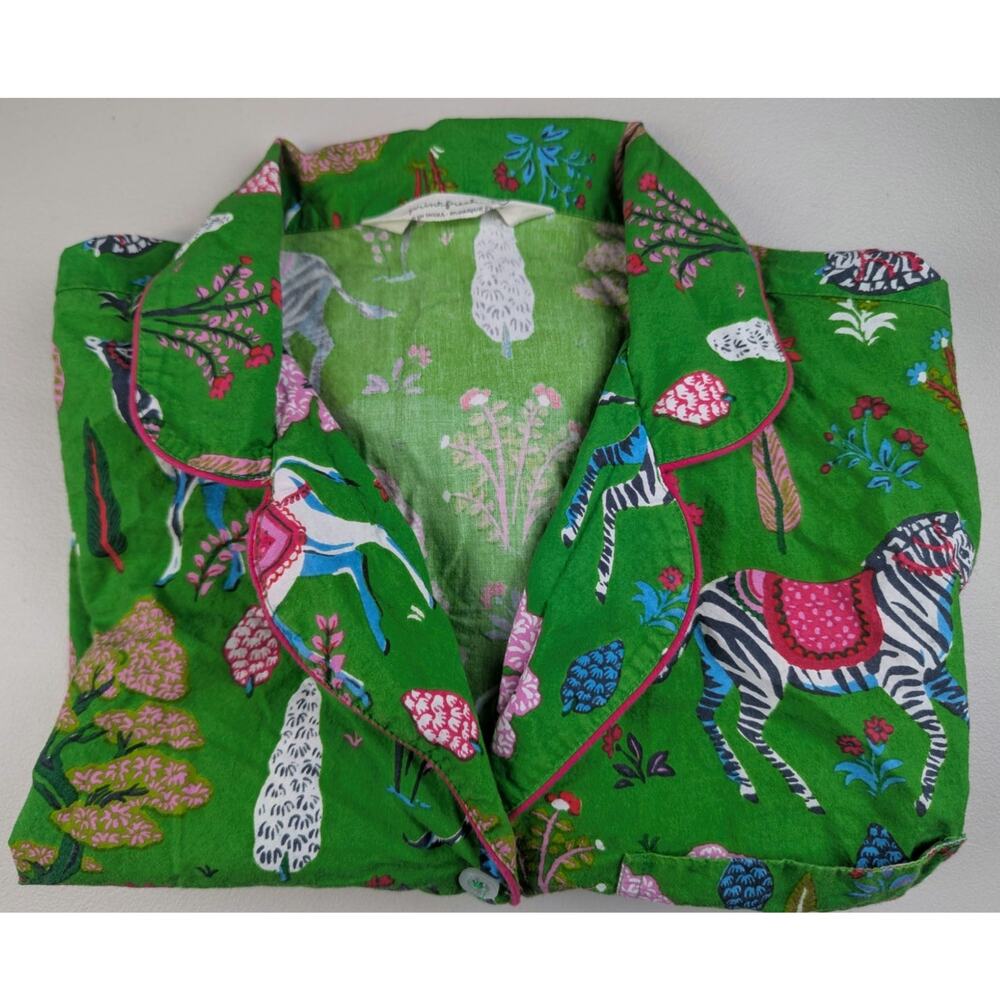 Print Fresh Pajama Top Shirt Green Jungle Animal Print Organic Cotton Medium
